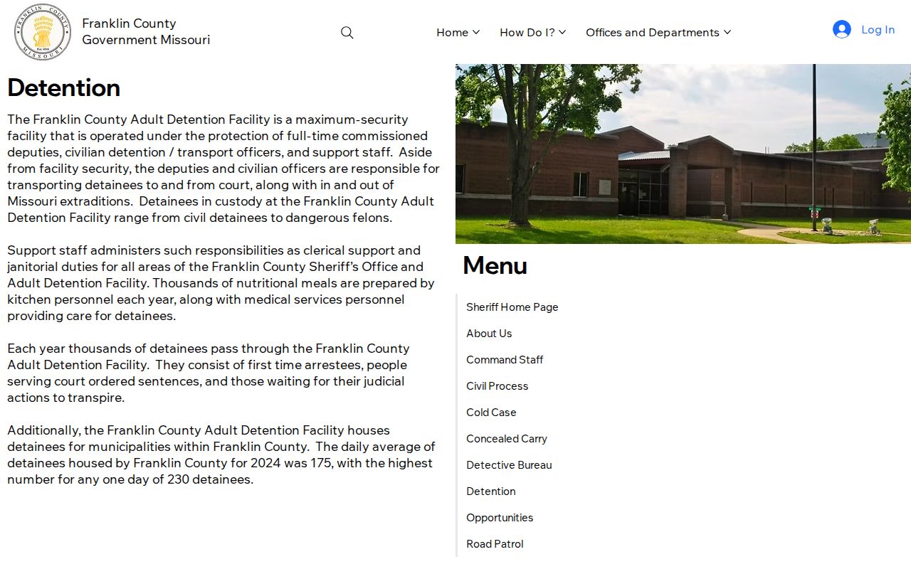 Franklin County Adult Detention Facility official booking and custody page
