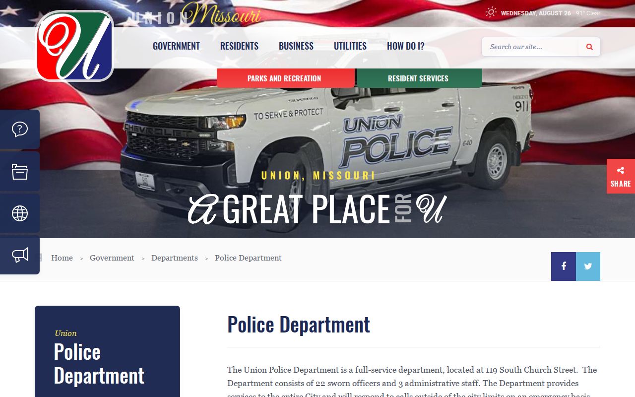 Union Police Department official page for Union arrest-record requests